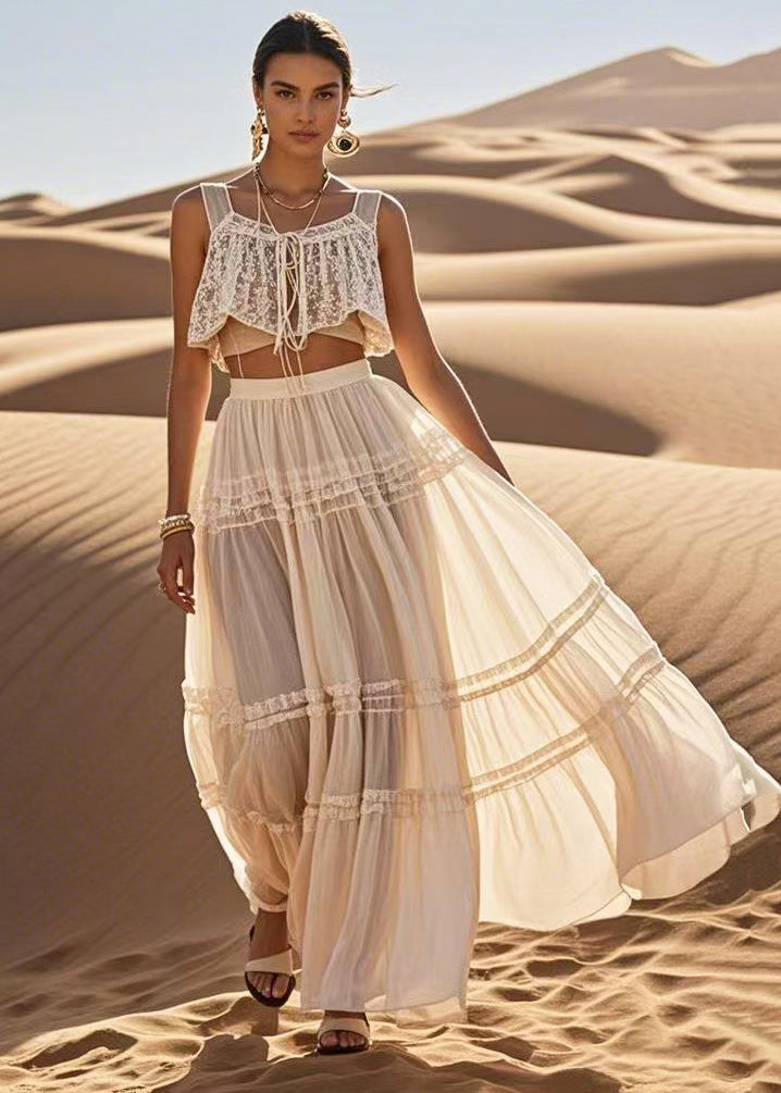Boutique White Ruffled Exra Large Hem a Line Skirt Summer