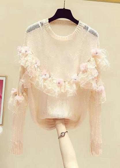 Novelty White Patchwork Nail Bead Knit Sweaters Fall