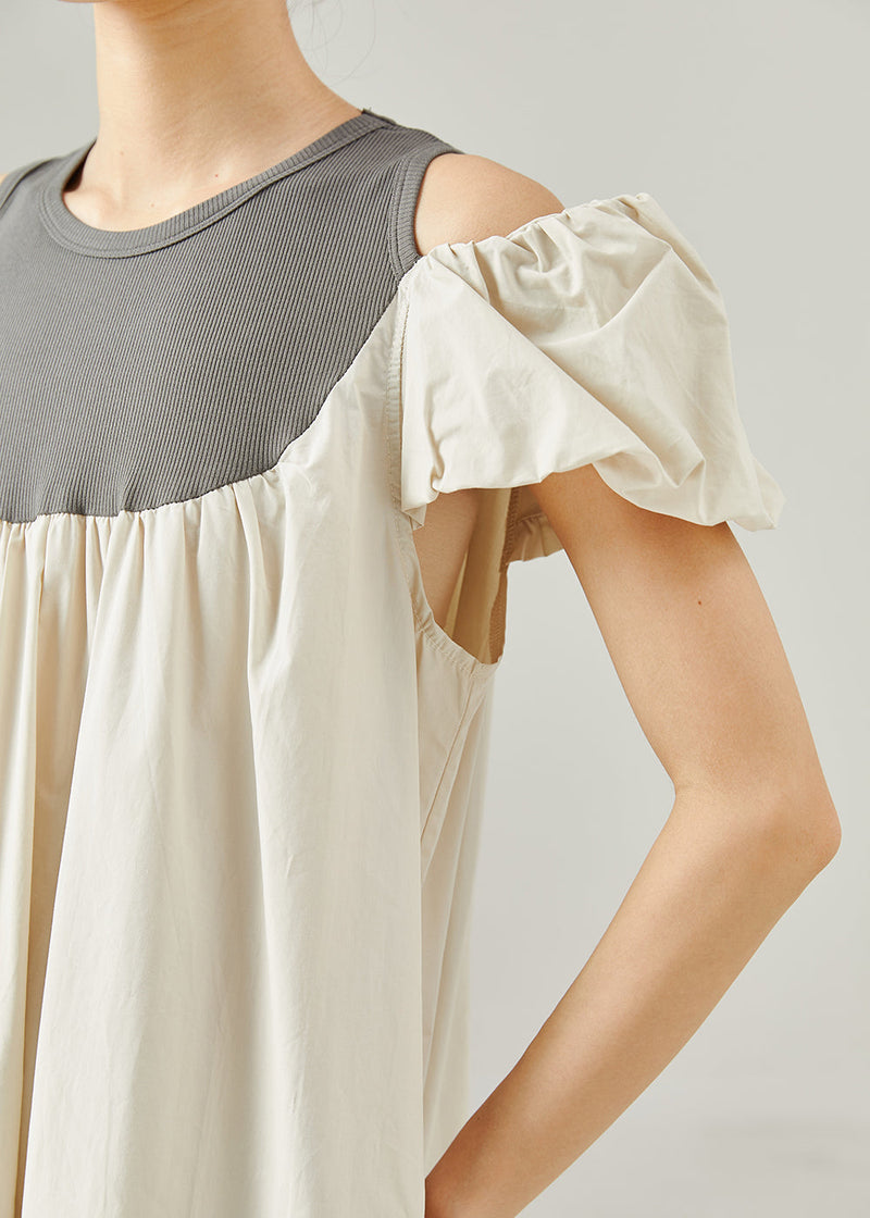 Apricot Cold Shoulder Patchwork Cotton Ankle Dress Summer