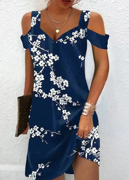 Pink Cold Shoulder Print Cotton Dresses Summer