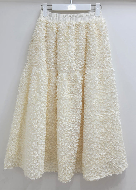 Rose Elastic Waist Ruffled Tulle a Line Skirt Spring