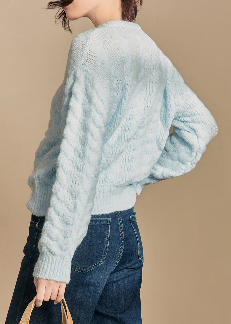 French Blue Button Cotton Knit Cardigan Winter