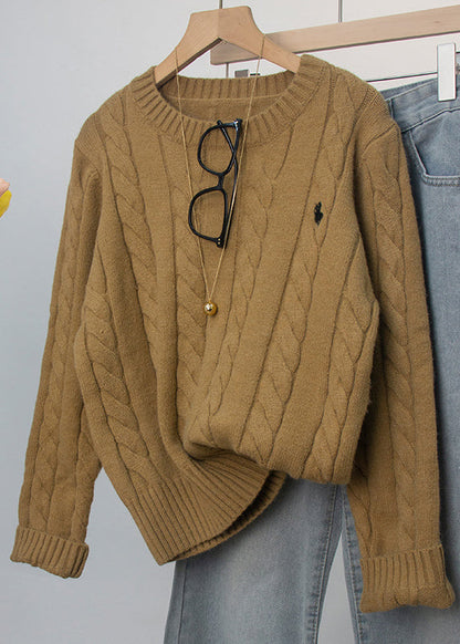 Grey O-neck Embroidered Knitted Sweaters Spring
