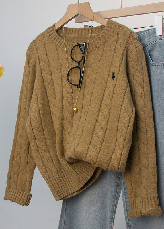 Grey O-neck Embroidered Knitted Sweaters Spring