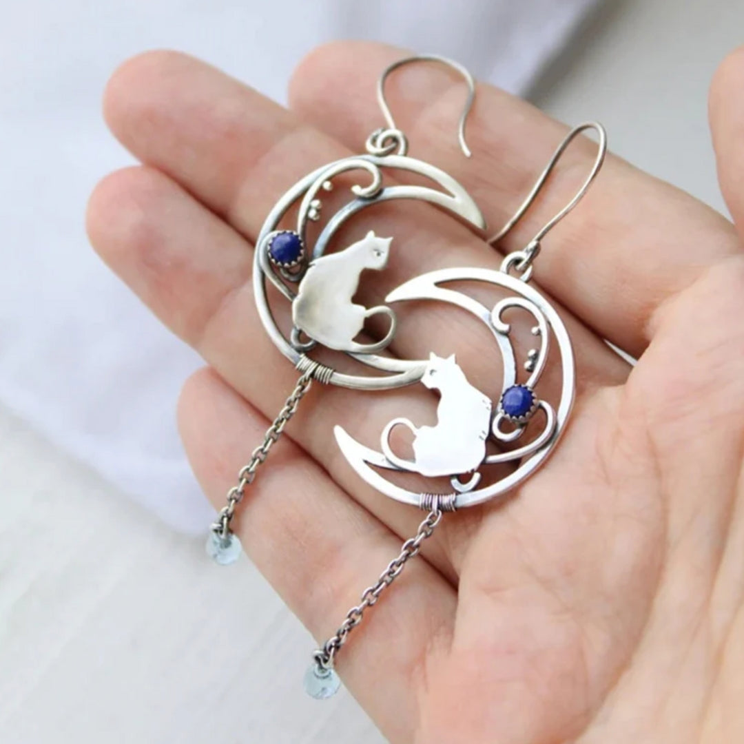 Blue Zirconia Cat Earrings in Sterling Silver