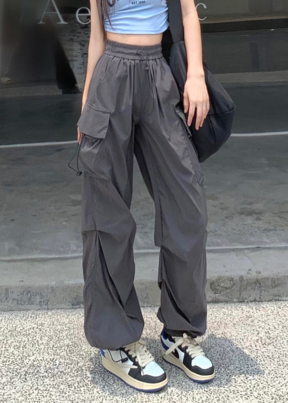 Pink Drawstring Pockets Beam Pants Summer