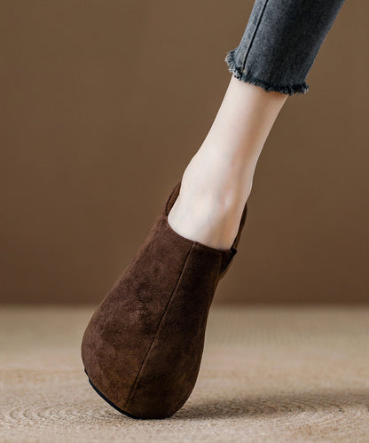 Camel Platform Suede Splicing Loafer Shoes
