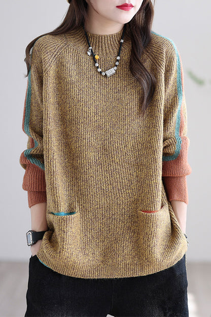 -short Sweater Round Neck Loose Long-sleeved Knitted Top