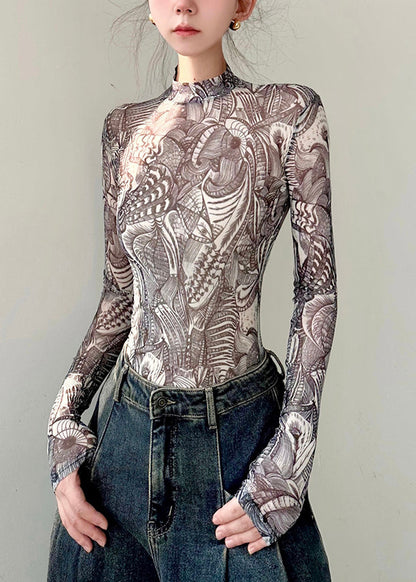 Slim Fit Print Tulle T Shirt Top Fall