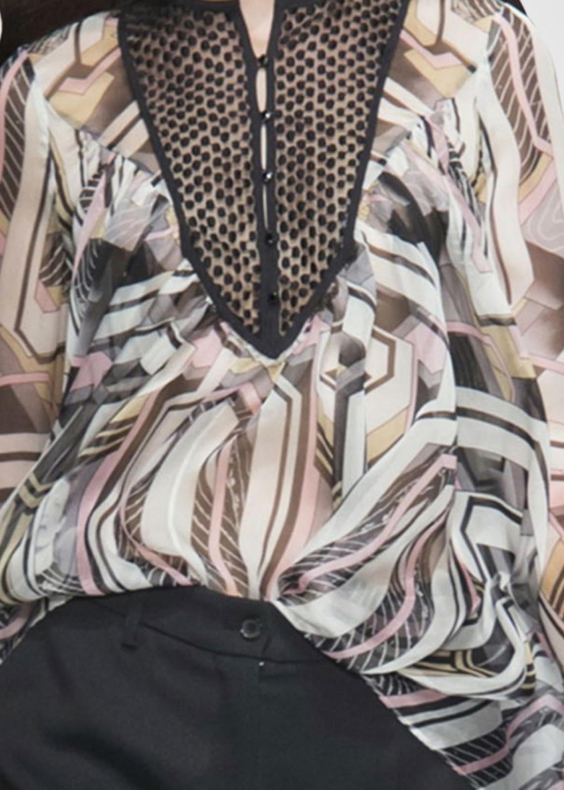 Print Draping Chiffon Shirt Top Lantern Sleeve