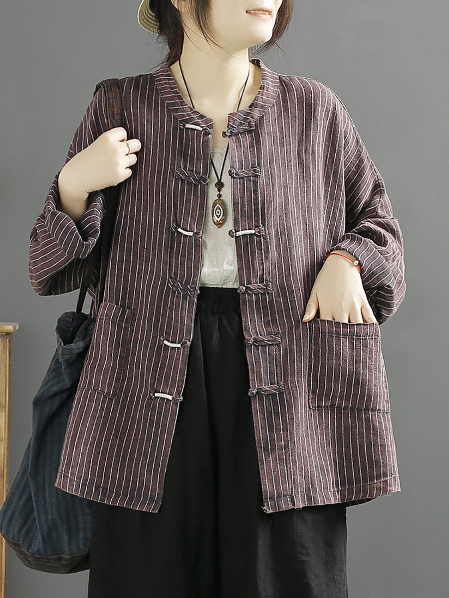 Spring Stripe Loose Linen Cotton Shirt