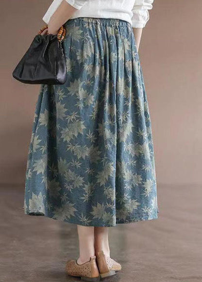 Blue Wrinkled Elastic Waist Patchwork Cotton Skirts Summer