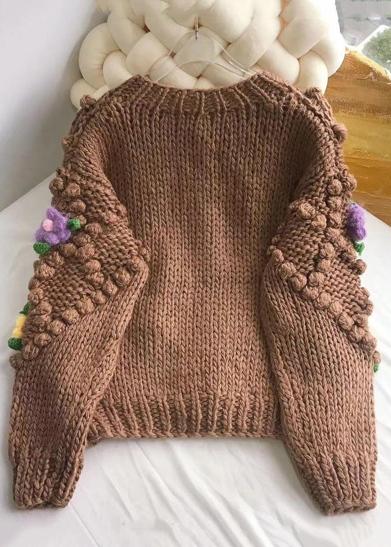 Brown Button Cozy Patchwork Cotton Knit Coats Winter