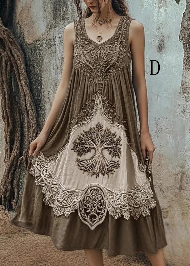National Style Patchwork Vacation Long Dress Summer