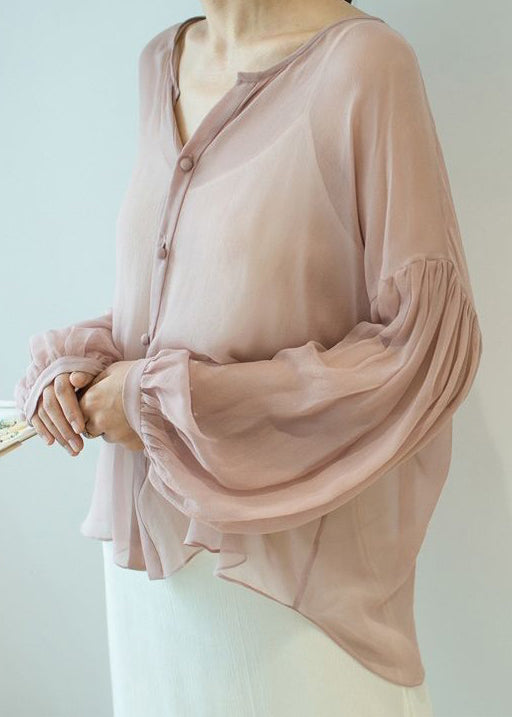 Loose Blackish Green Button Thin Silk Blouses Spring