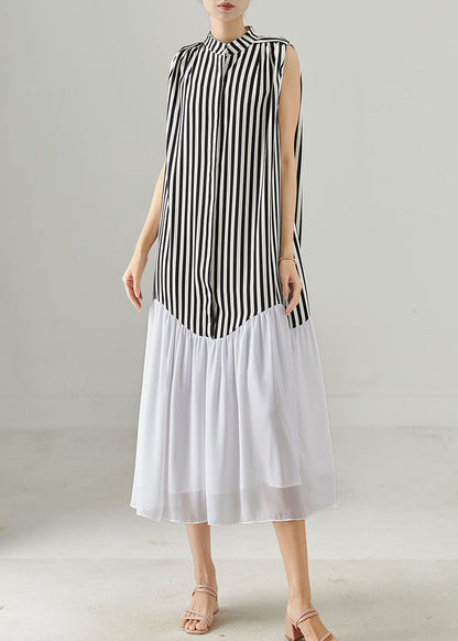 Black Striped Patchwork Chiffon Holiday Dress Sleeveless