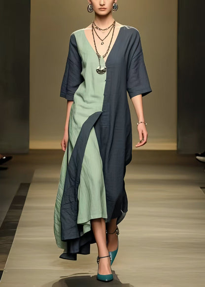 Black Asymmetrical Patchwork Cotton Ankle Dress Summer