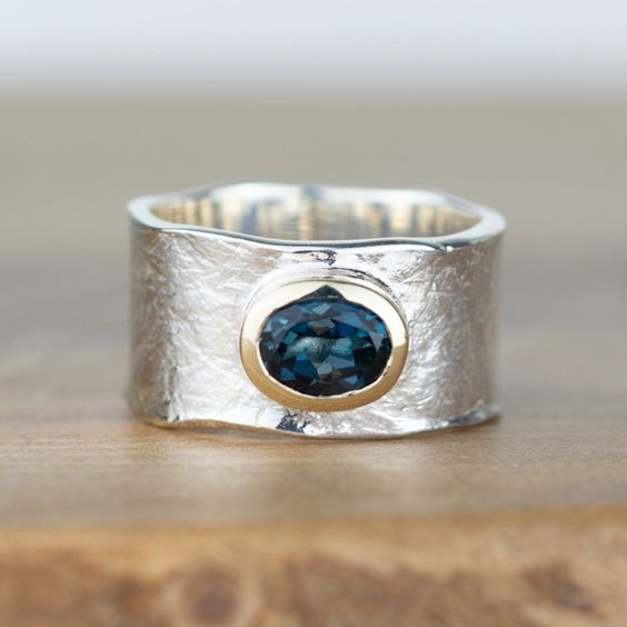 Silver Inlaid Blue Stone Ring