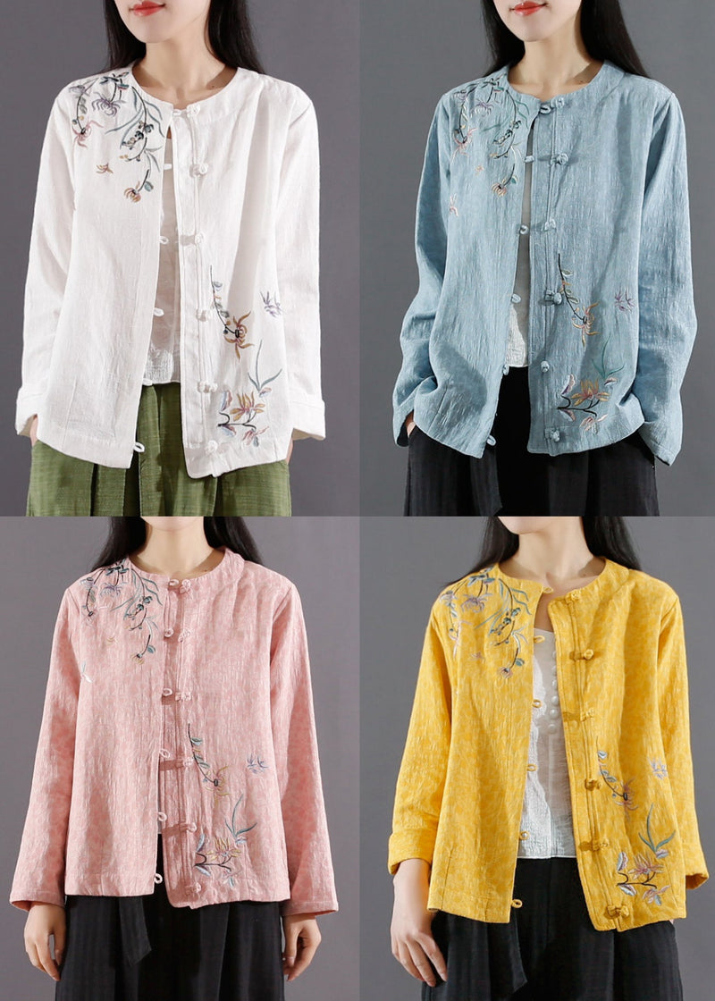 Yellow Embroideried Button Patchwork Cotton Coats Fall