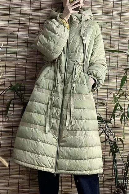 - Winter Hooded Long Down Jacket With White Duck Down