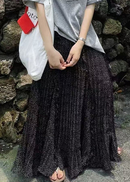 Loose Black Ruffled Print Chiffon a Line Skirts Fall
