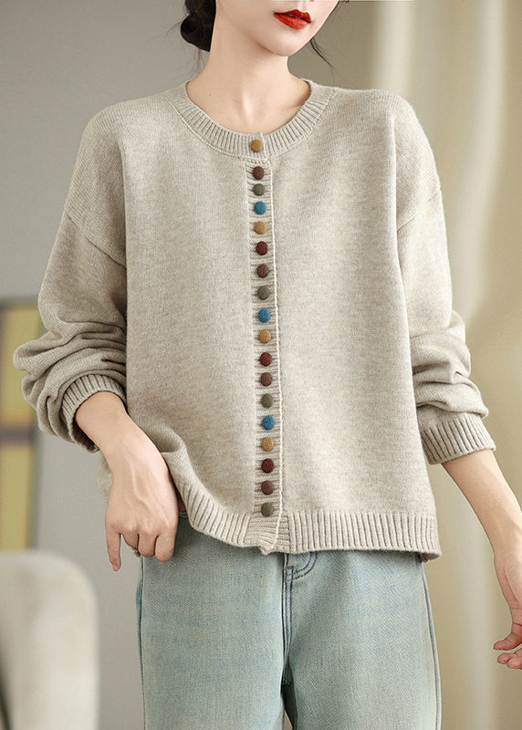 Dull Grey Colorful Buttons Knit Cardigans Spring