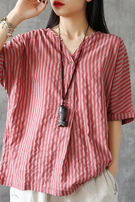 Limited Stock- Single Button Stripe Summer T-shirt