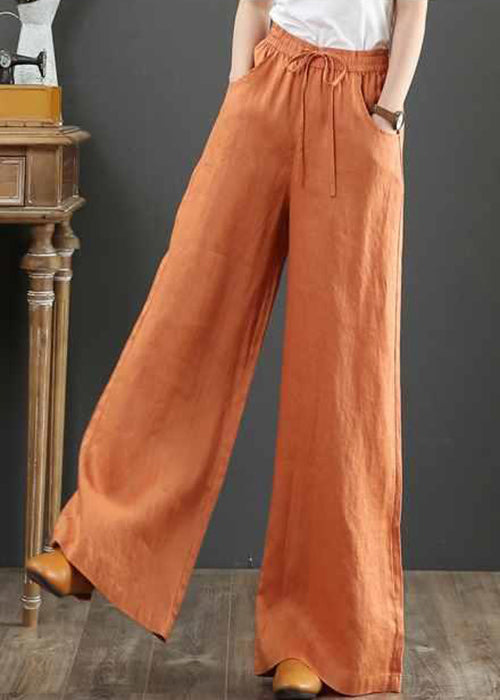 New Linen Pockets Elastic Waist Linen Wide Leg Pants Fall