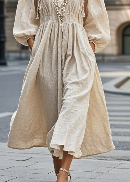 Nail Bead V Neck Cotton Holiday Dress Fall