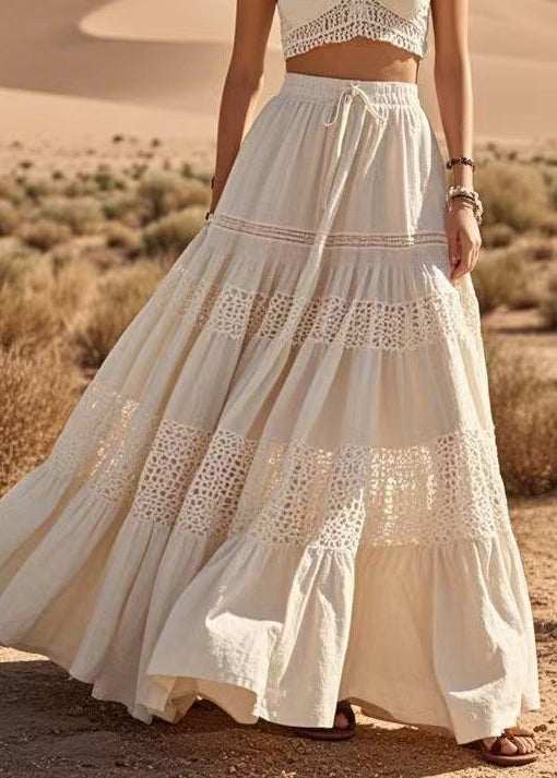 Modern White Hollow Out Patchwork Cotton a Line Skirts Spring