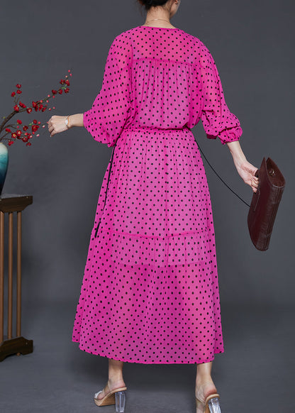 French Rose Cinched Print Chiffon Robe Dresses Summer