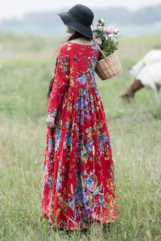 Limited Stock-100% Cotton Retro Draped Print Dress