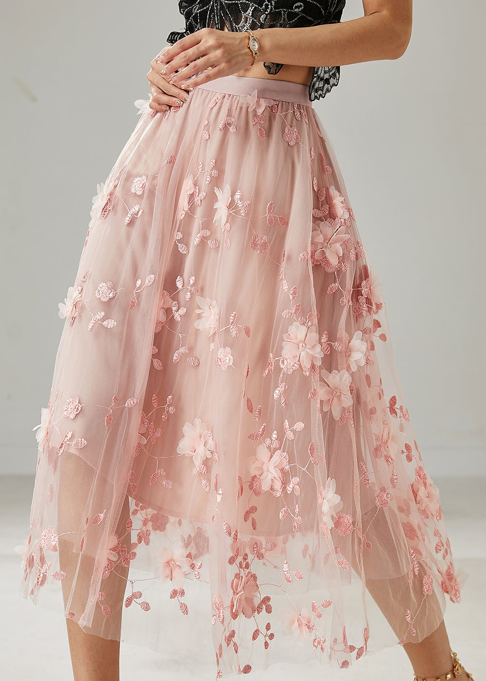 Pink Tulle Beach Skirts Embroidered Summer
