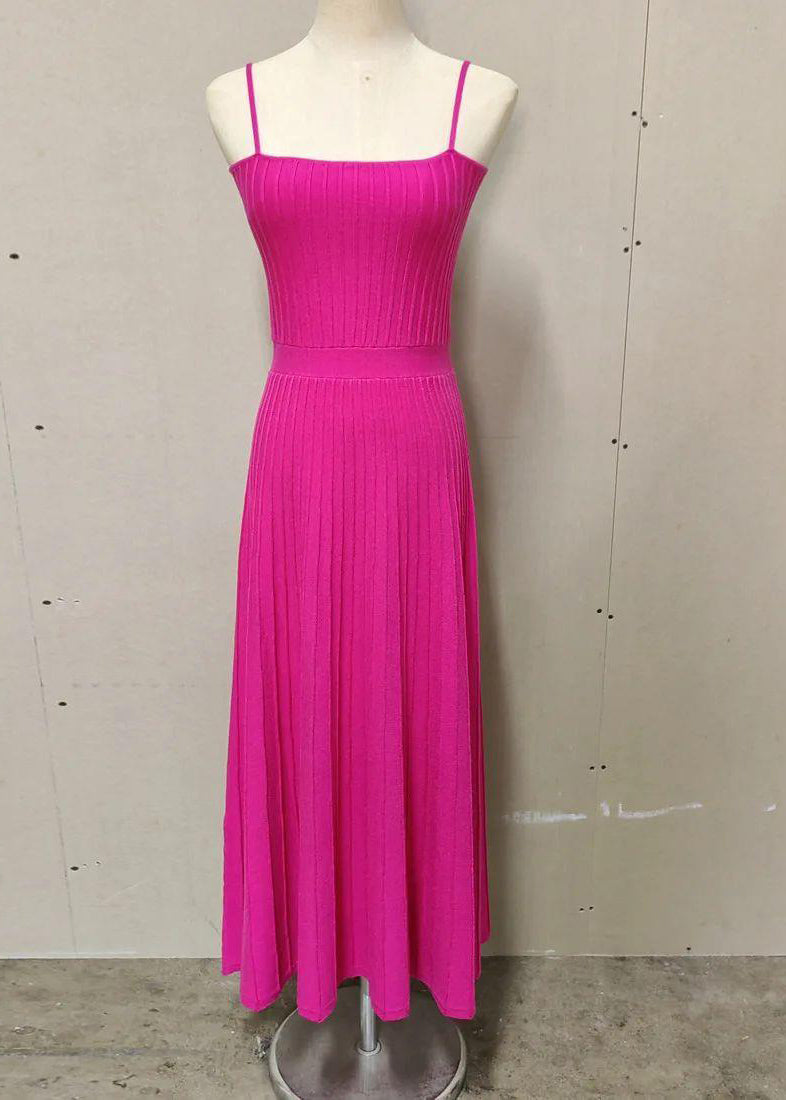 Yellow Knitted Pleated Spaghetti Strap Dress Summer