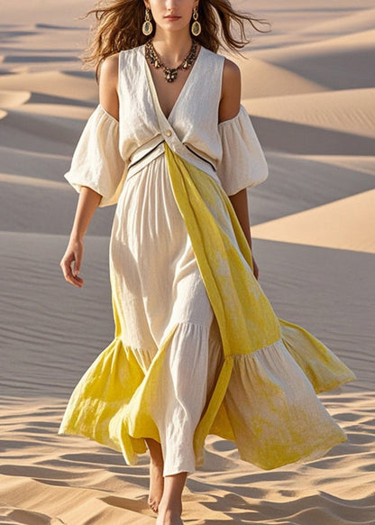 Diy White Cold Shoulder Tie Dye Cotton Maxi Dresses Summer