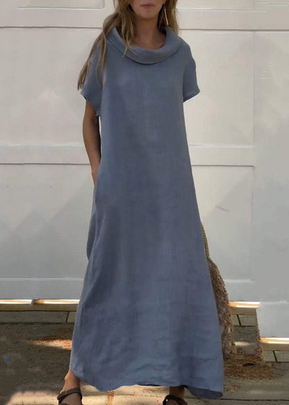 Pink Turtle Neck Patchwork Vacation Long Dresses Summer