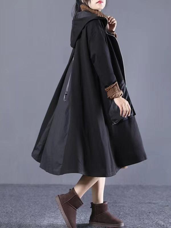 Loose A-line Split-joint Hooded Coat