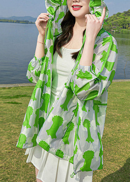 Diy Green Print Hooded Upf 50+ Coat Jacket Spring