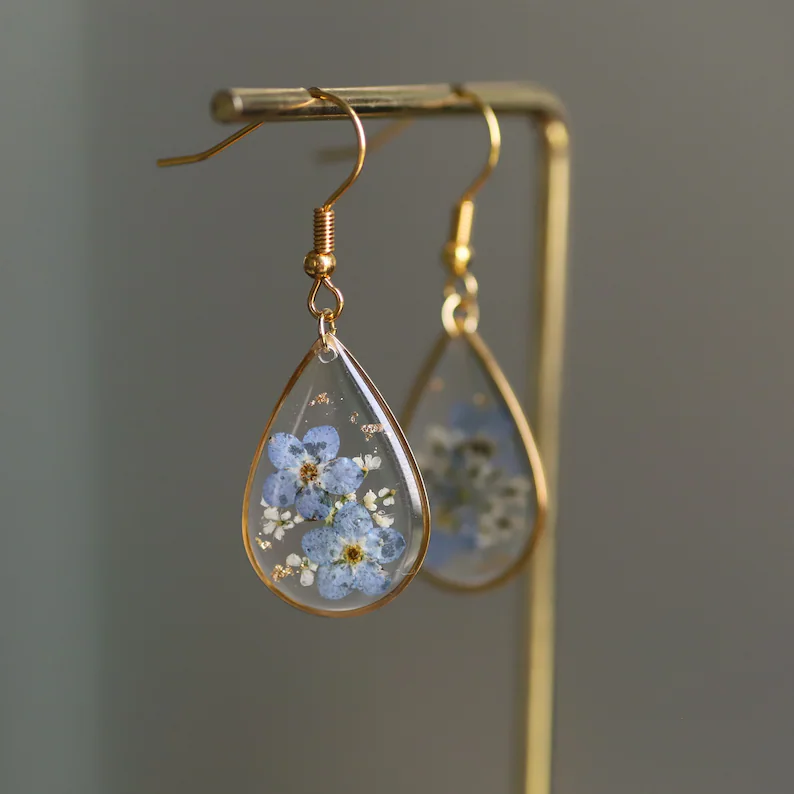 Blue Flower Crystal Drop Earrings