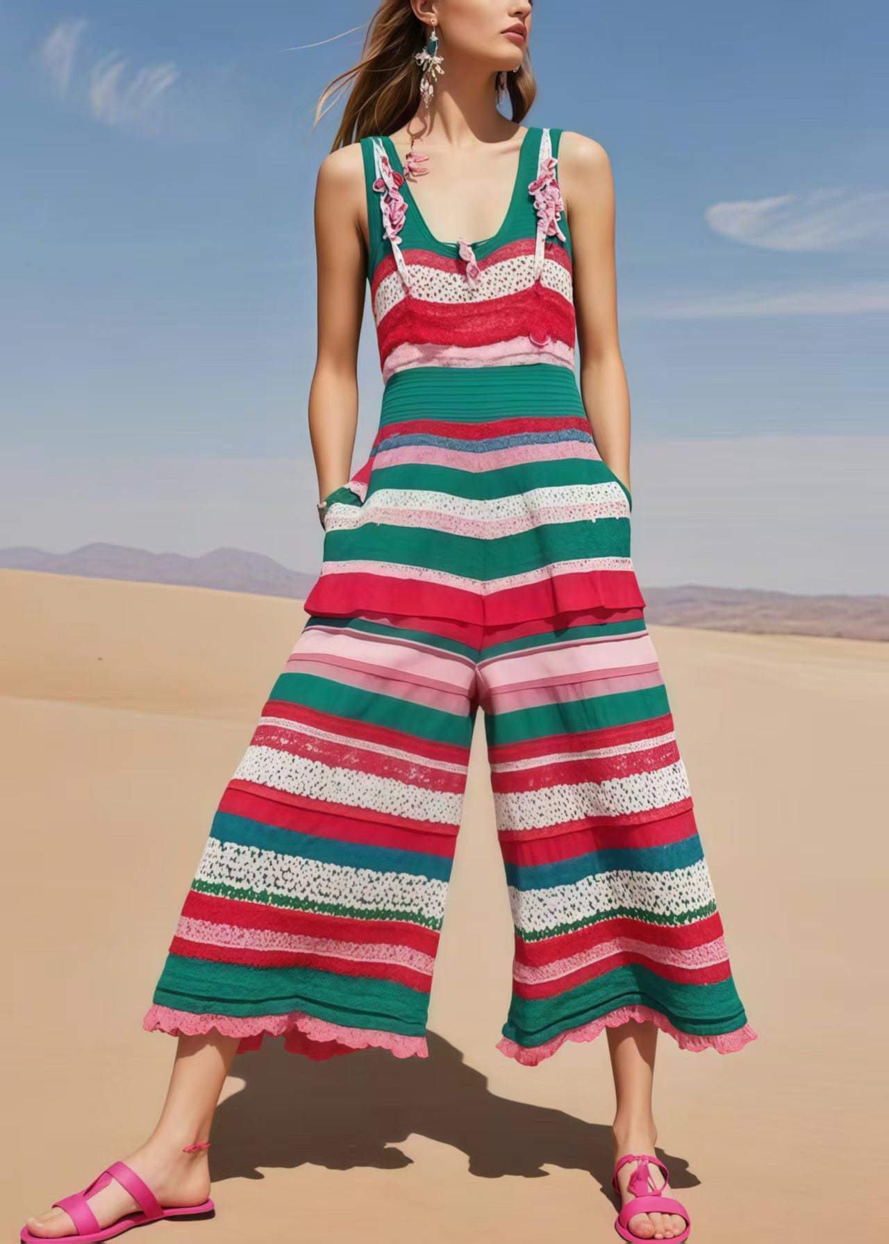 Multicolour Striped Cotton Jumpsuits Summer