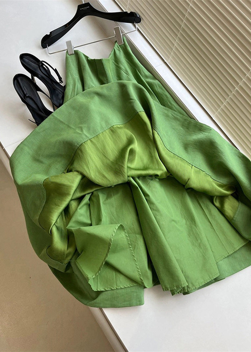 Green High Waist Wrinkled Cotton Skirt Spring