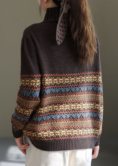 Fine Chocolate Turtle Neck Thick Knit Top Winter