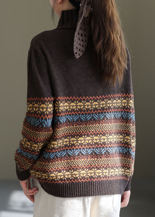 Fine Chocolate Turtle Neck Thick Knit Top Winter
