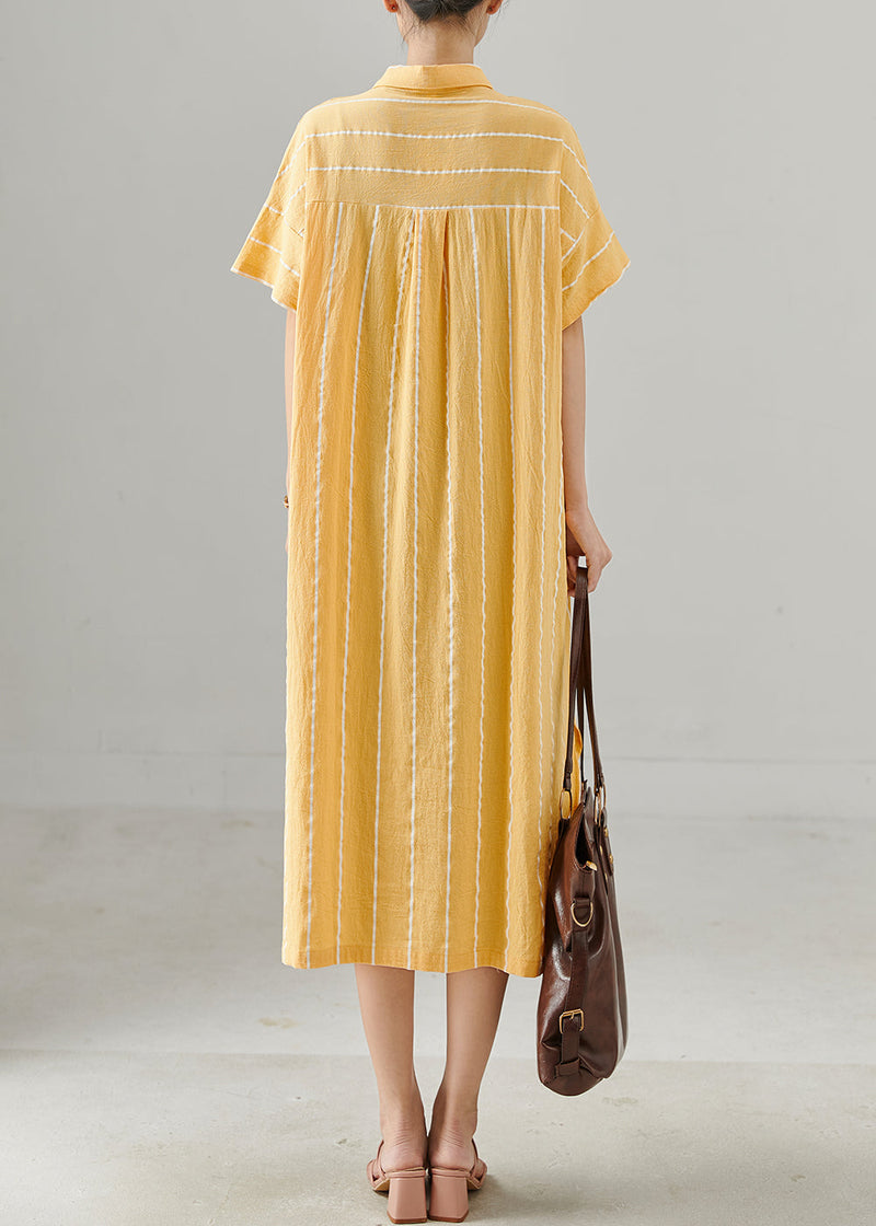 Yellow Striped Low High Design Cotton Dresses Summer