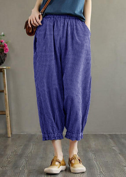 Plaid Pockets Summer Linen Pants