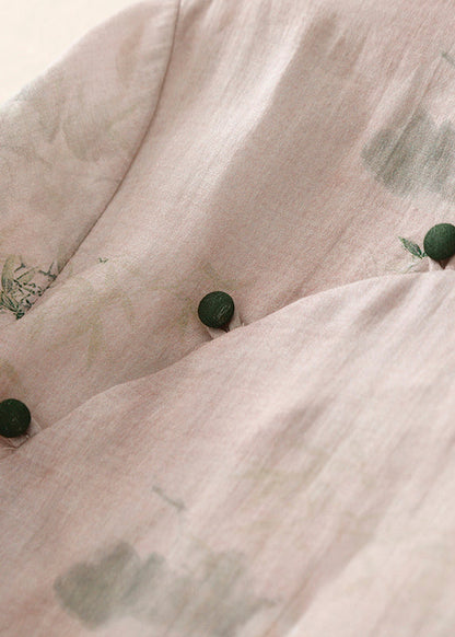 Versatile Pink Stand Collar Print Cotton Shirts Summer