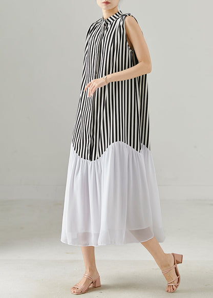 Black Striped Patchwork Chiffon Holiday Dress Sleeveless