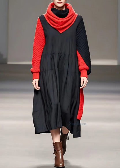 Colorblock Patchwork Maxi Dresses Fall