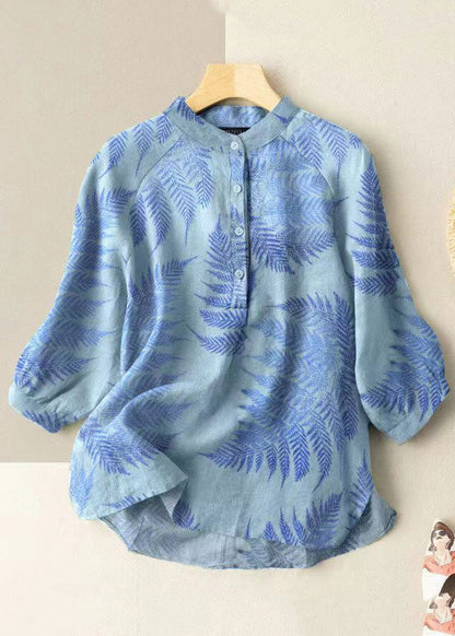 Khaki Stand Collar Print Stand Collar Shirt Half Sleeve