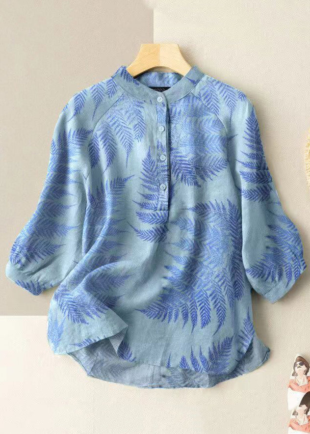 Khaki Stand Collar Print Stand Collar Shirt Half Sleeve